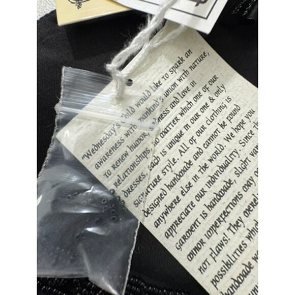 NWT!! "WEDNESDAY'S CHILD" Blk 100% Silk Sheer Beaded Dress Goth Hi Low Hem SZ M - Picture 9 of 15